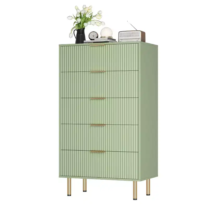 5 Drawers Dresser for Bedroom, Fluted Dresser Chest of Drawers with Handle, Bedroom Furniture Storage Organizer for Living Room, Hallway