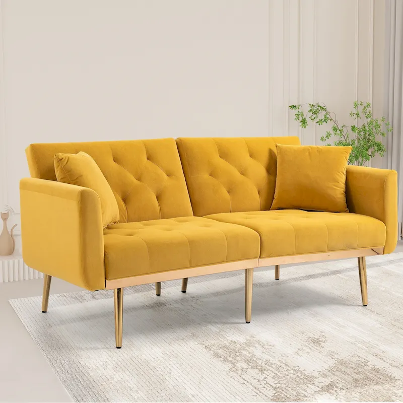 65.35 Velvet Futon Sofa Bed with Adjustable Backrest