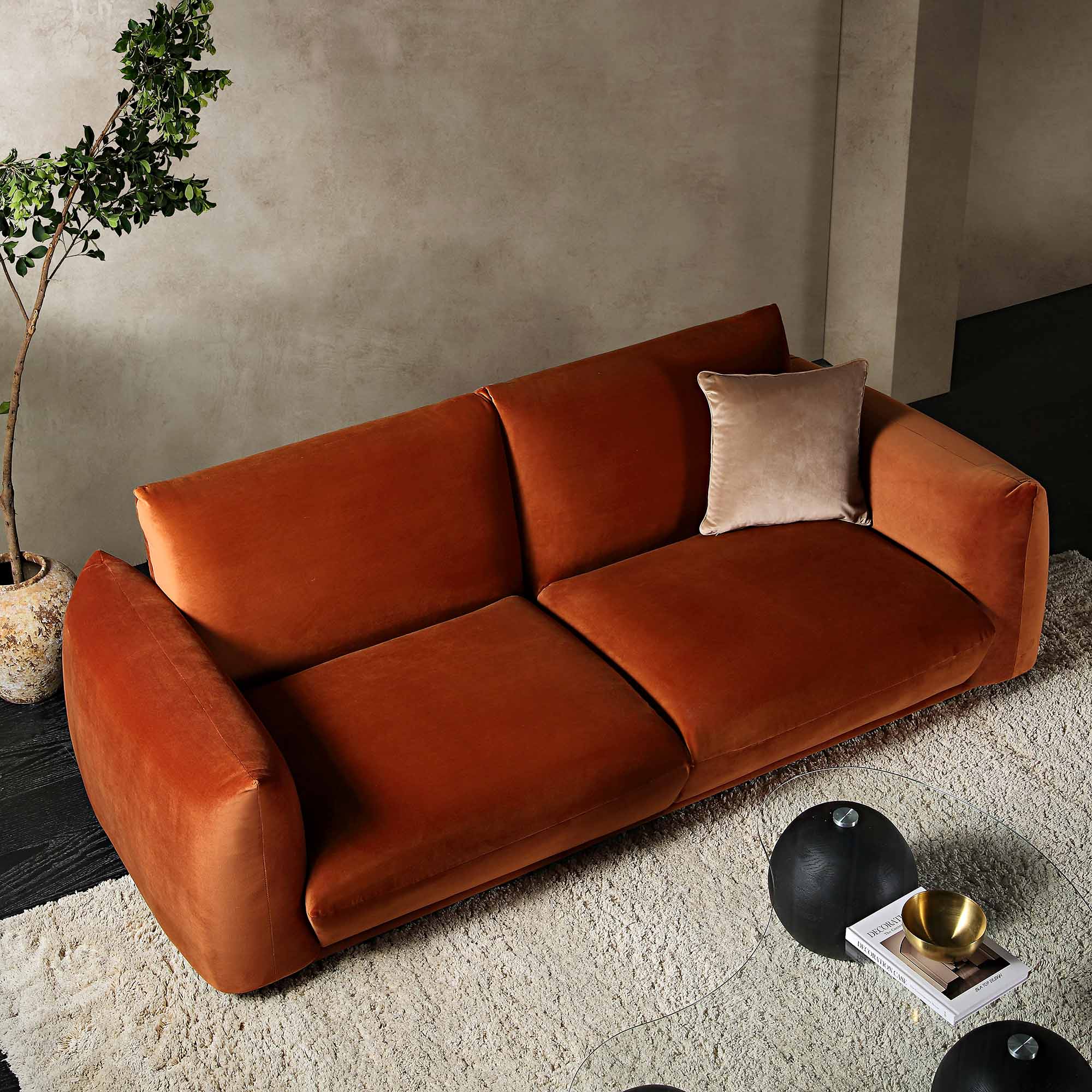 Three Seater Sofa, Rust Velvet