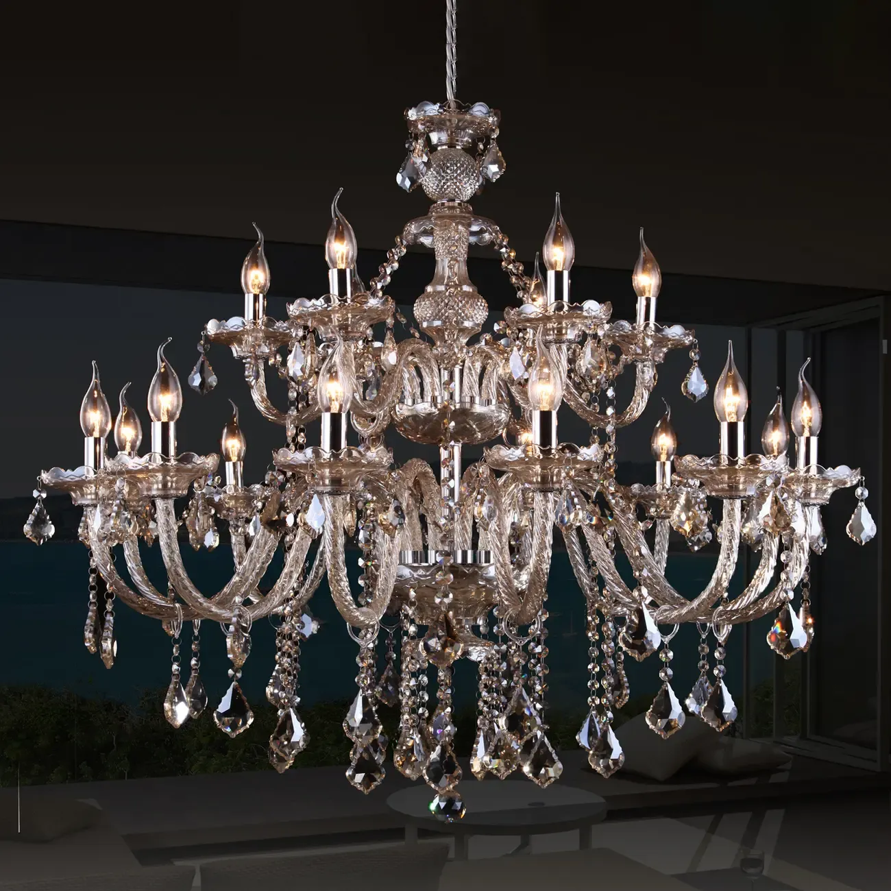 Mid-Century Luxurious Crystal Candelabra Chandelier