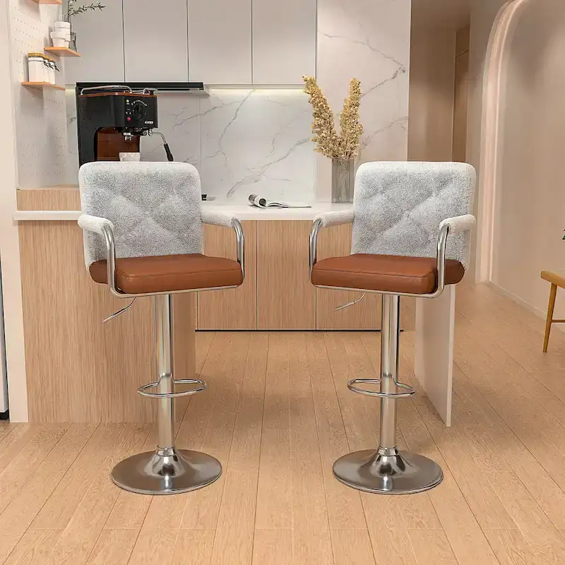 Javlergo Set of 2 Bar Stools Adjustable Swivel PU Leather Barstools with Arm and Back