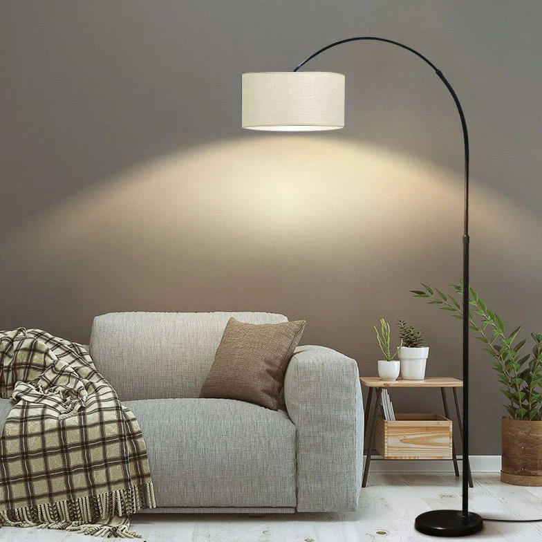 Modern Adjustable Arc Floor Lamp Drum Shade for Living Room