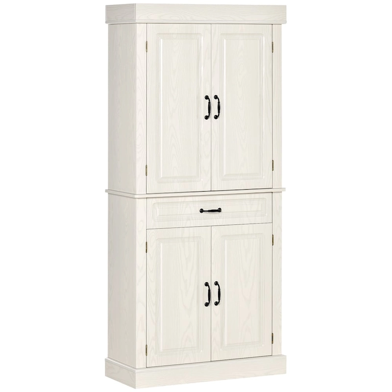 Freestanding Kitchen Pantry with 4 Doors and 2 Large Cabinets