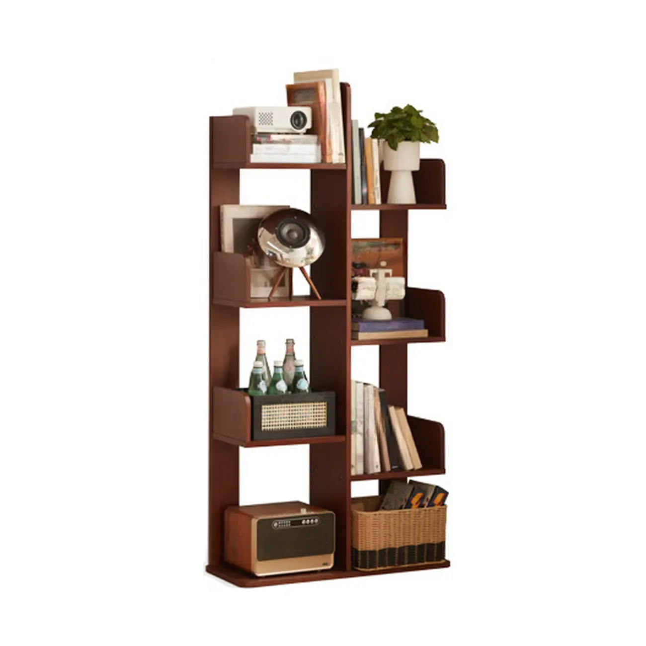 Rectangle Brown Wood 4-Tier Open Bookcase