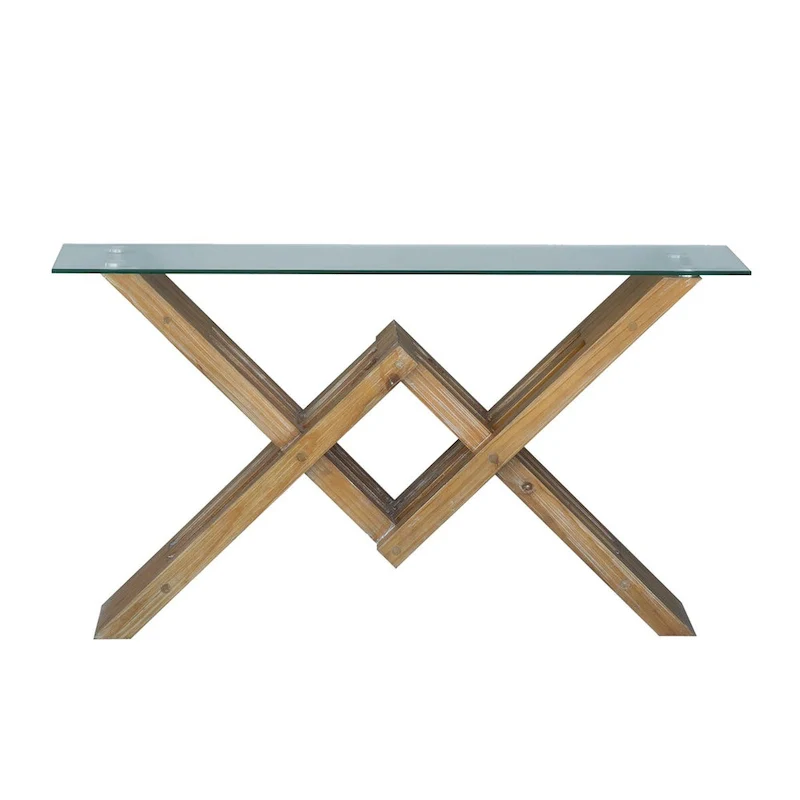 Burnished Acacia Wood Console Table with Glass Top - 58x16x34