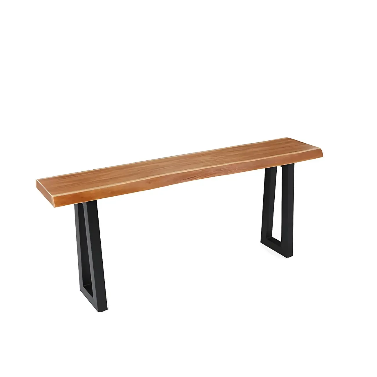 Industrial Brown Pine Rectangular Bar Table with Metal Sled Base