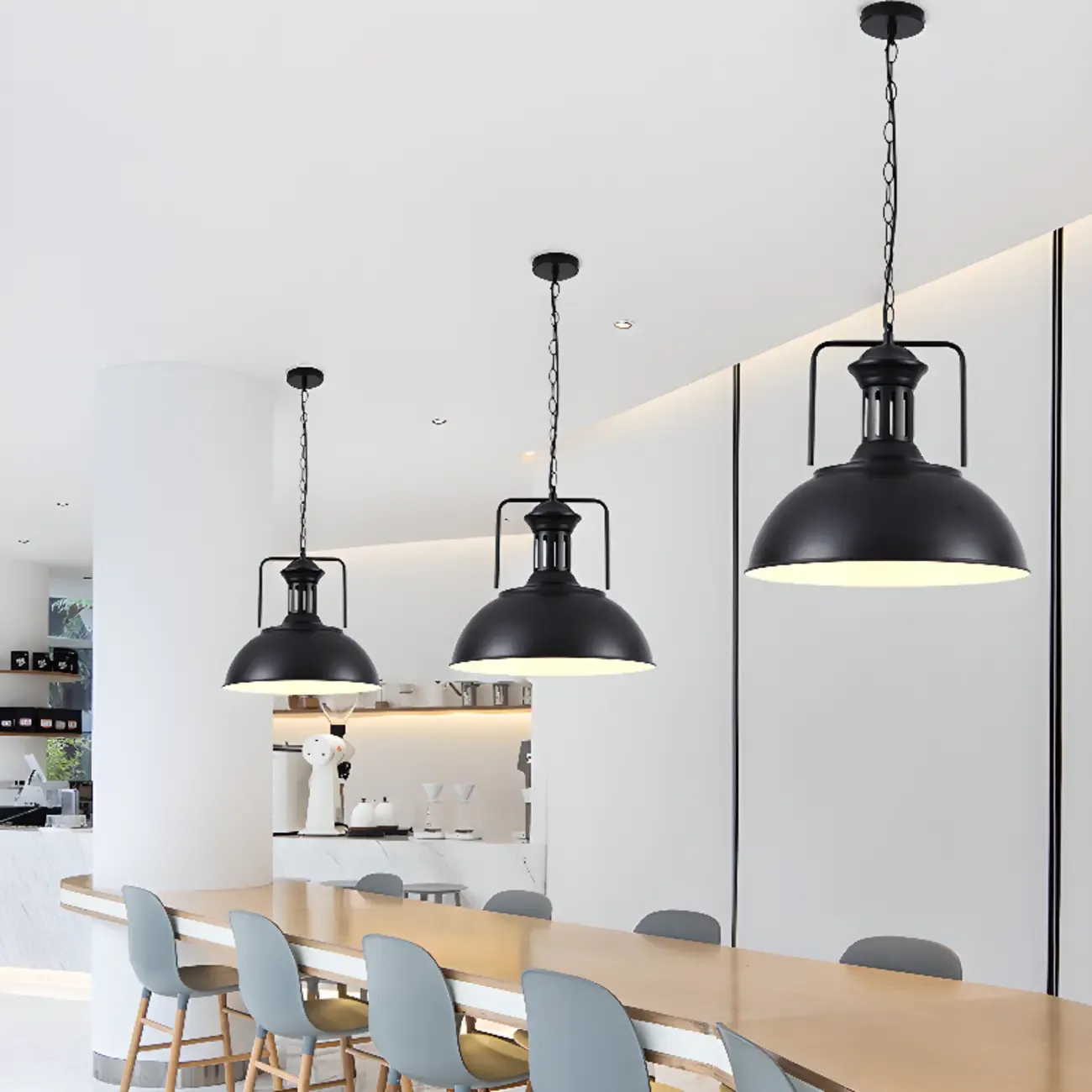 Industrial Black Metal Dome Cord Chain Pendant Light