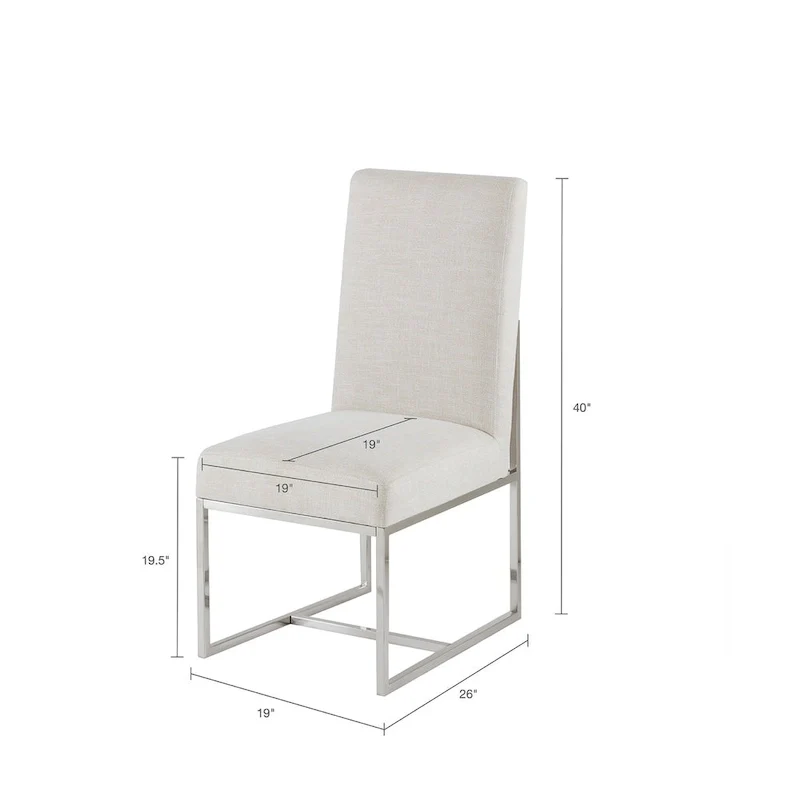 Natural Fabric Dining Chair with Metal Legs (Set of 2)