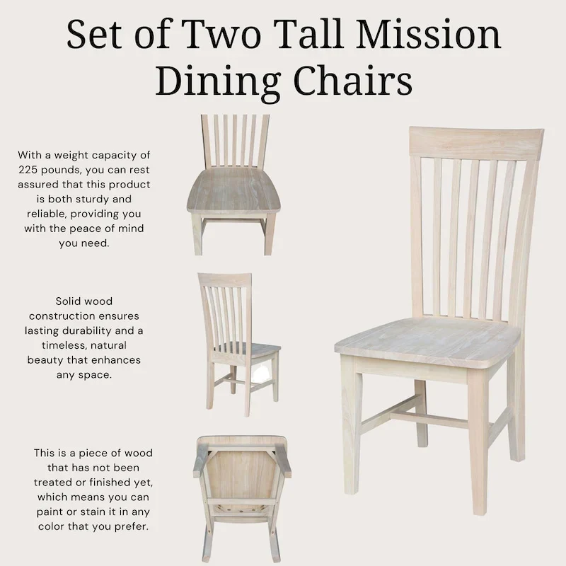 Solid Wood Tall Mission Dining Chairs, Set of 2