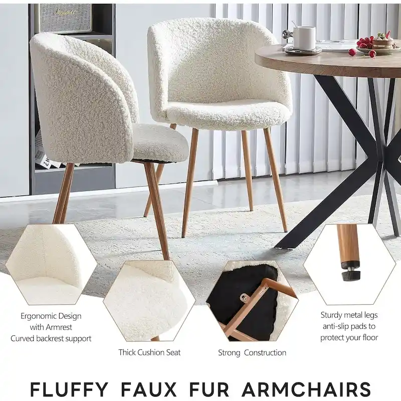 Round Dining Table Set with Sherpa Arm Chairs, Space Saving