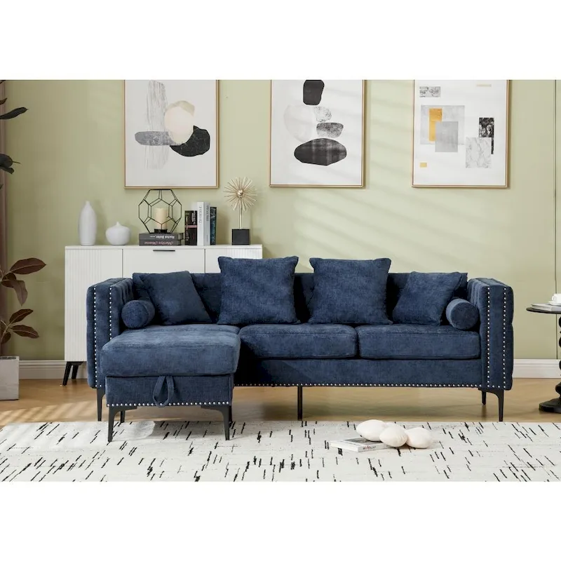 Modern Convertible Tufted Chenille L-Shaped Sofa