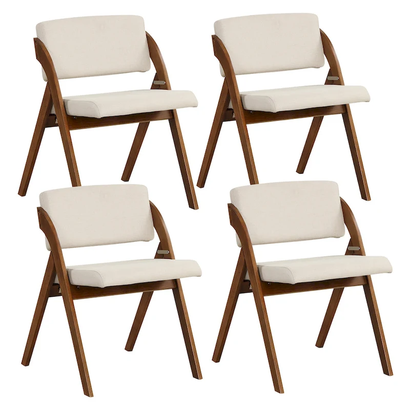 Gymax Set of 4 Dining Chairs Folding Kitchen Chair w/ Rubber Wood Legs