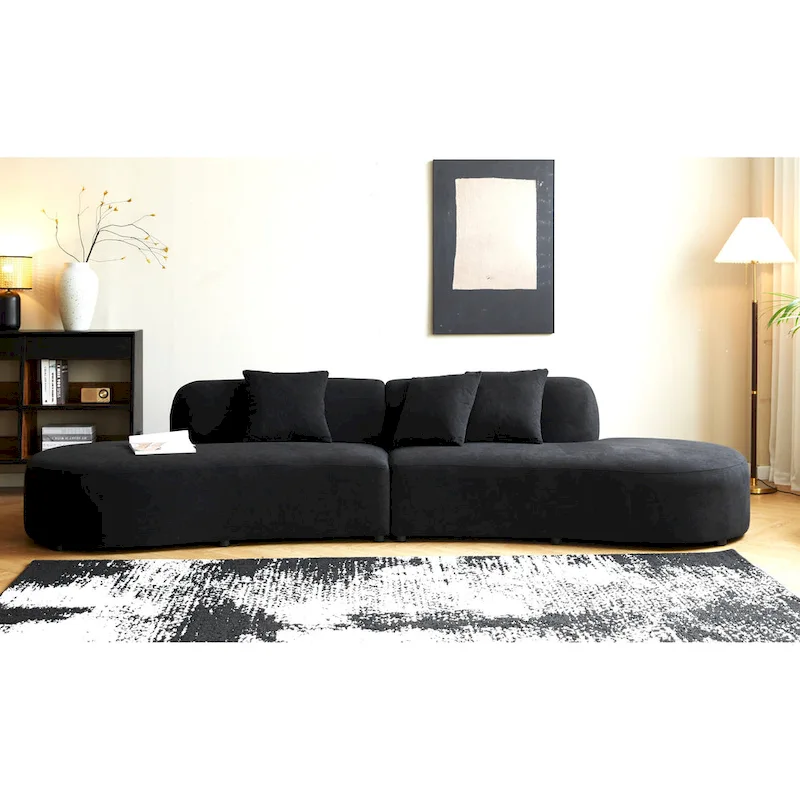 Ivory / Orange / Black Half Moon Curved Sectional Sofa, 6-Seat