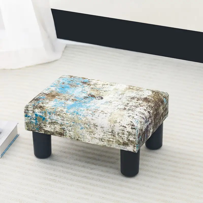 Adeco Velvet Foot Stool Ottoman with Tufted Button