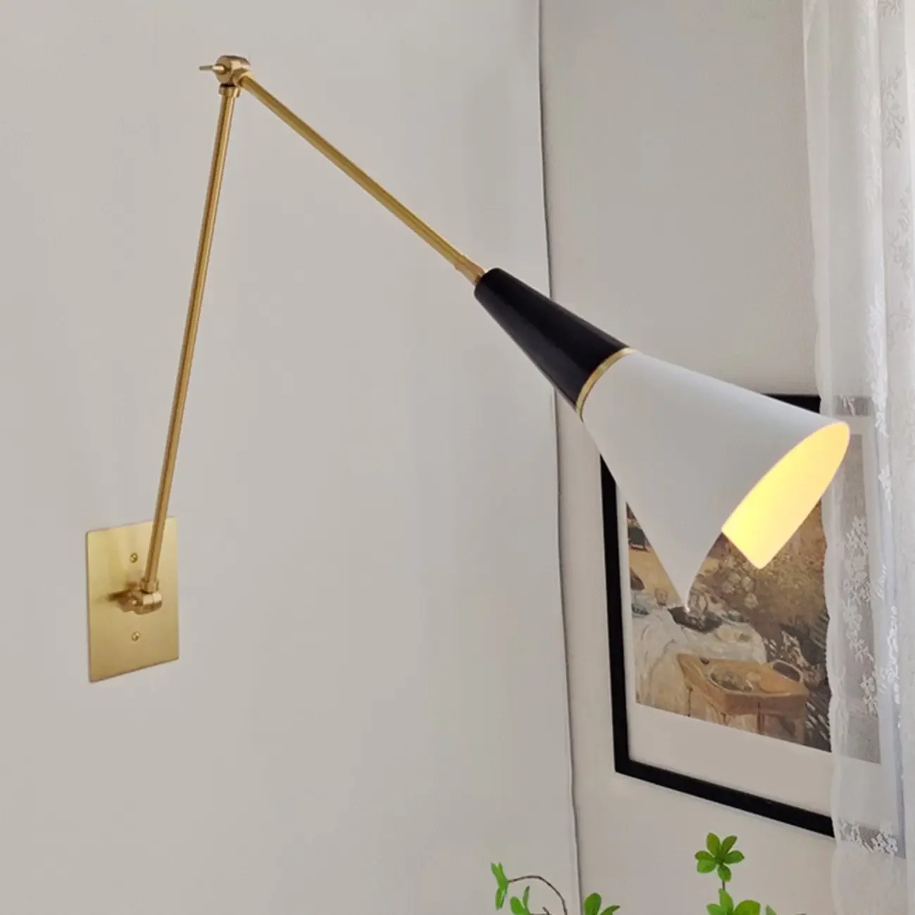 Adjustable Trendy White Cone Swing Arm Wall Sconce