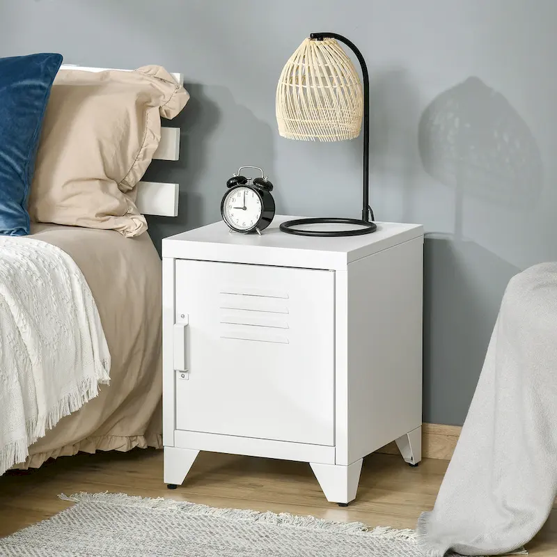 Industrial End Table, Living Room Side Table with Locker-Style Door and Adjustable Shelf - 15.75x15.75x19.75
