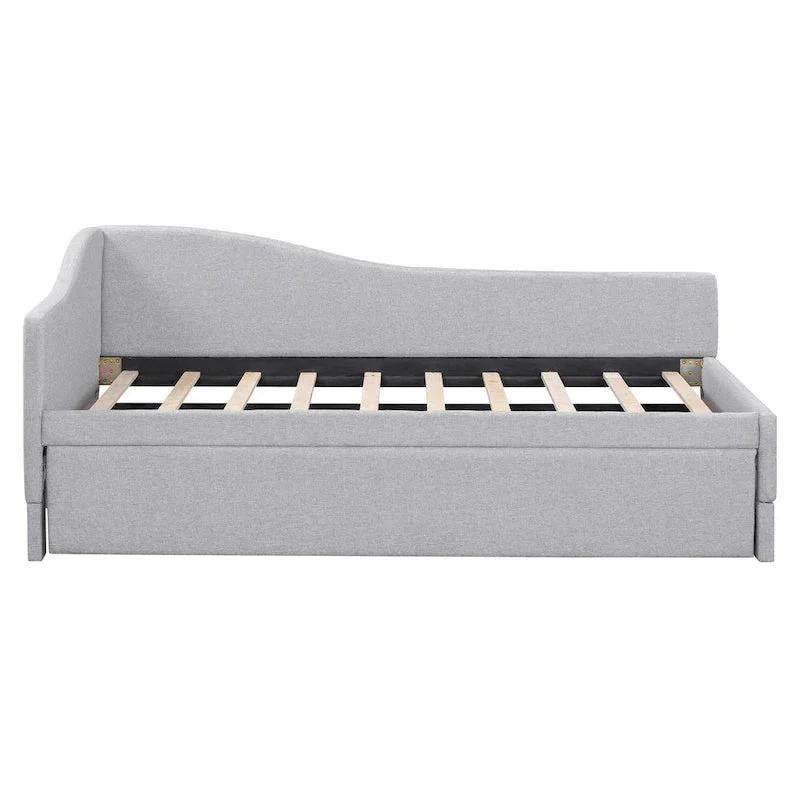 Twin Size L-Shaped Upholstered Daybed with Pop-Up Trundle – Pink