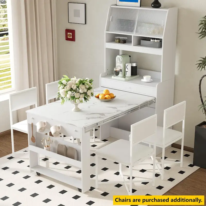 Cupboard Buffet with Hutch & Foldable Dining Table
