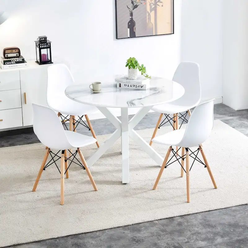 White Round Dining Table for 4-6 People