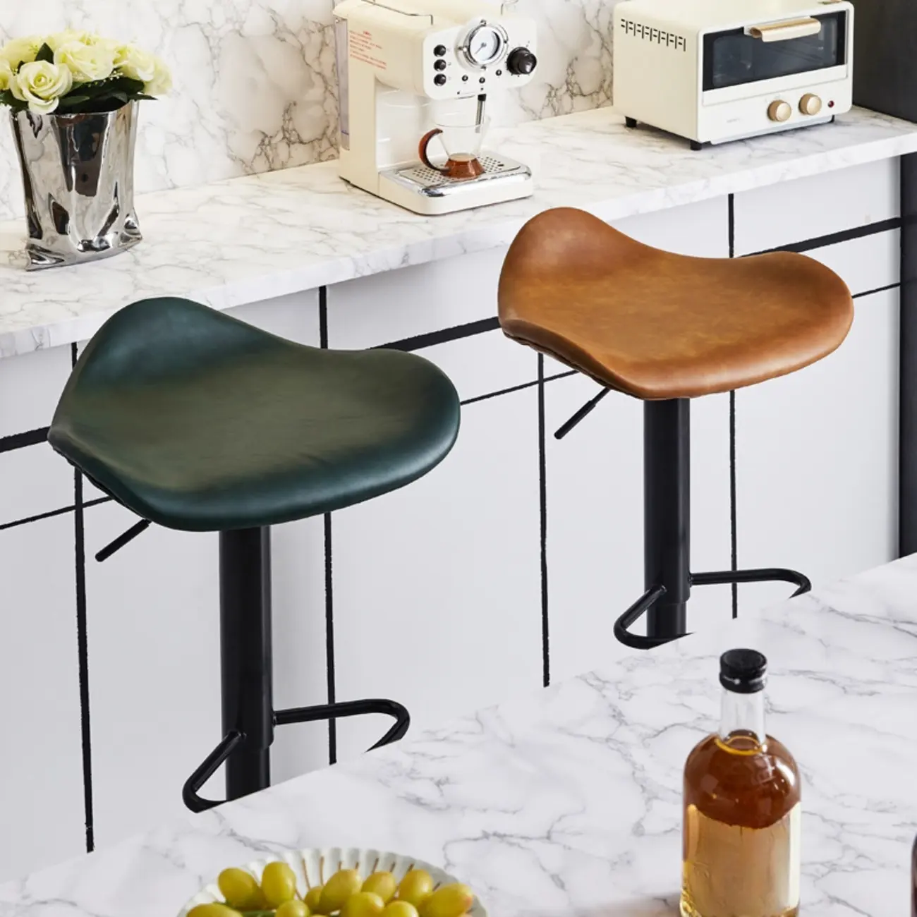 Adjustable Swivel Leather Modern Backless Bar Stools
