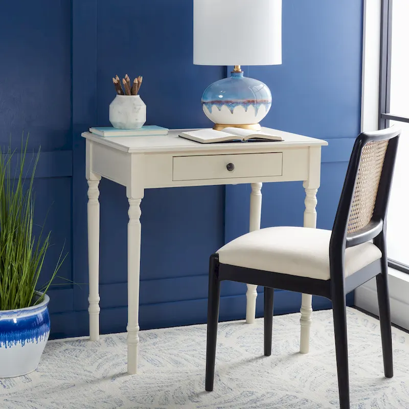 Classic 1-Drawer Writing Desk with Turned Legs & Rich Brown Top