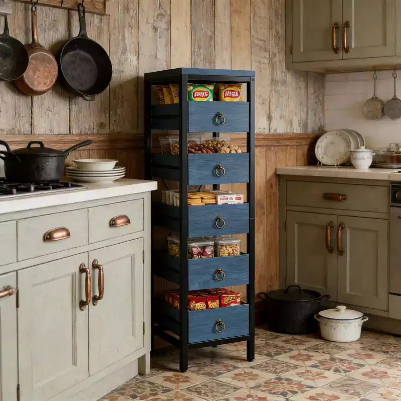 5-Tier Narrow Storage Drawers with 5 Pull-Out Drawers Basket for Kitchen Living Room Bathroom
