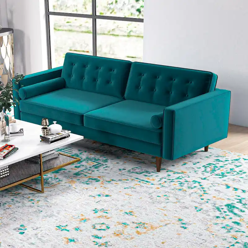 Kenzo Mid Century Pillow Back Velvet Sofa and Loveseat Set