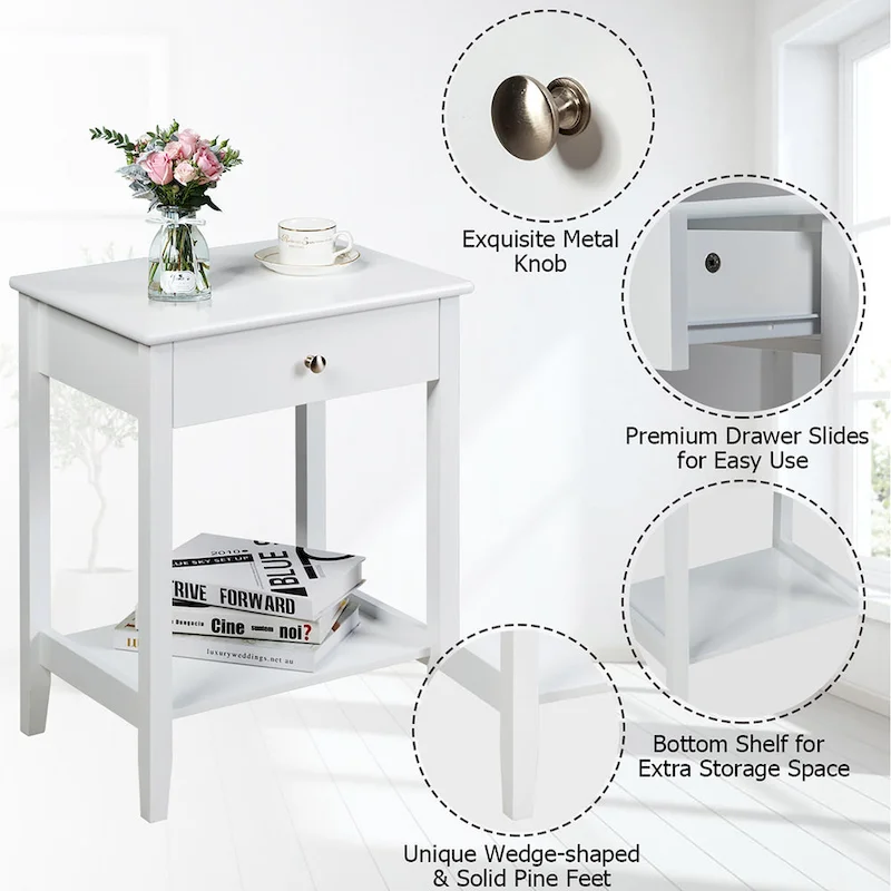 Nightstand End Table Storage Display Bedroom Furniture Drawer