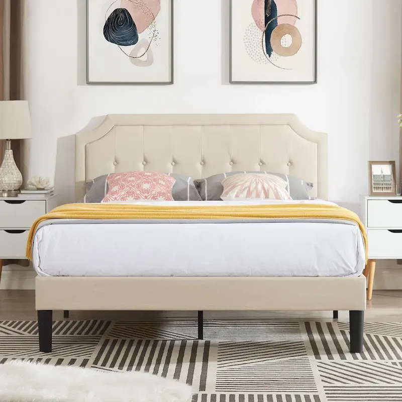 Javlergo Modern Upholstered Bed Frame with Height Adjustable Headboard, No Box Spring Needed