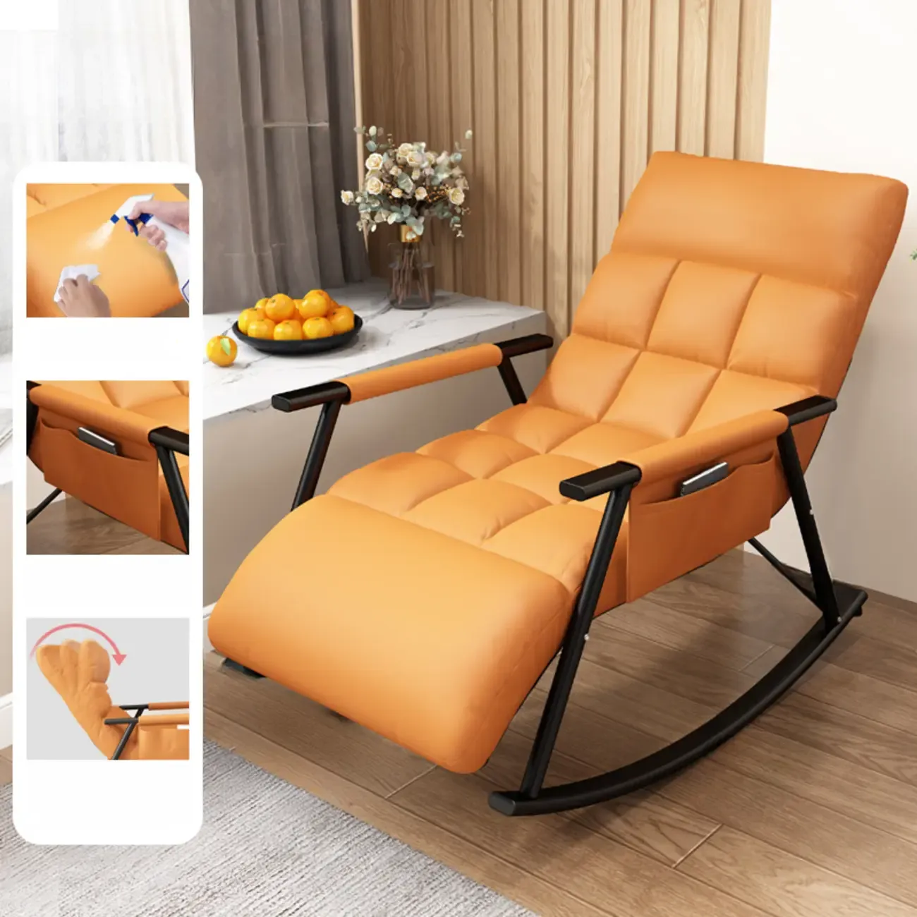 Modern Metal Track Arms Upholstered Rocking Chair