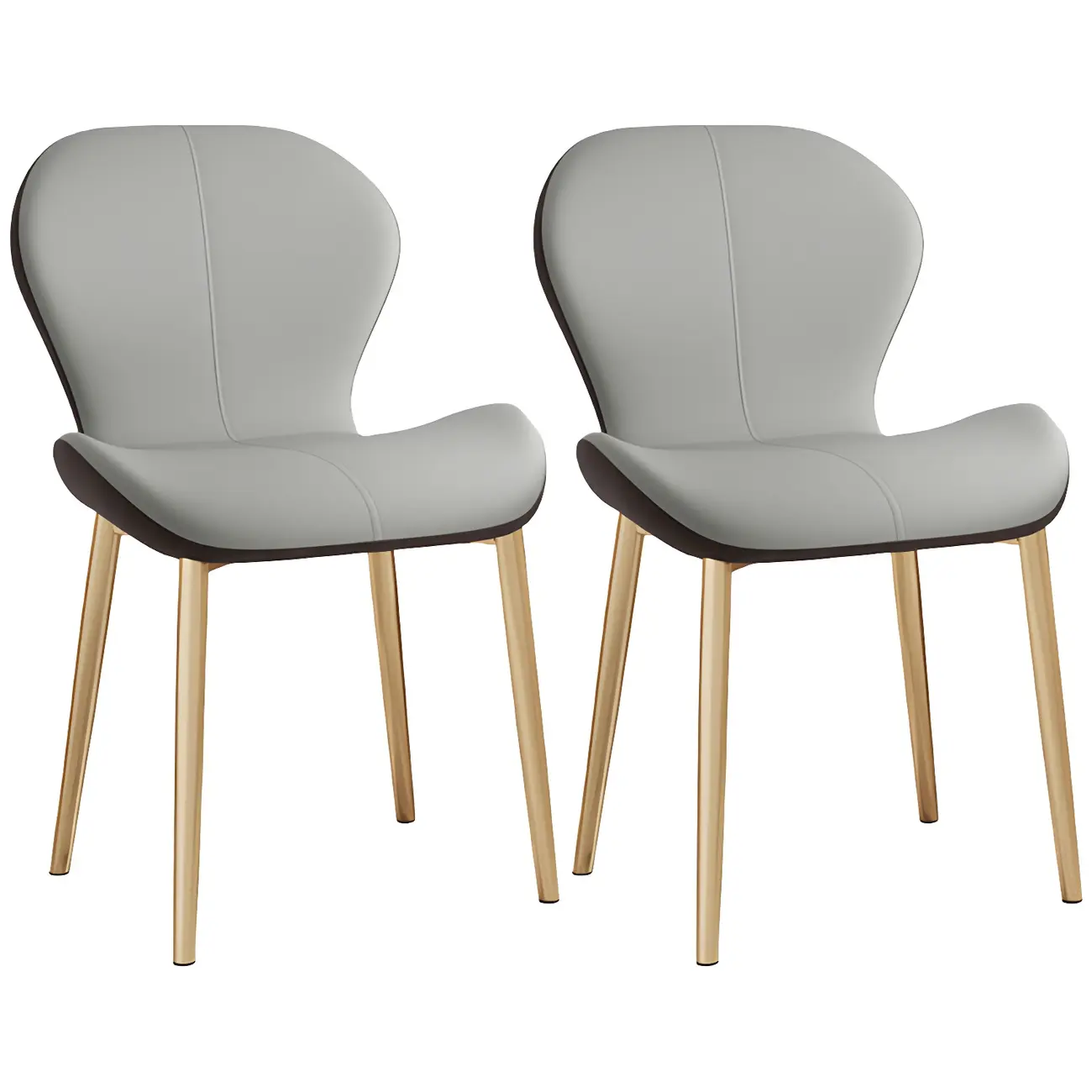 Art Deco Curved Back Leather Dining Chair Solid Back