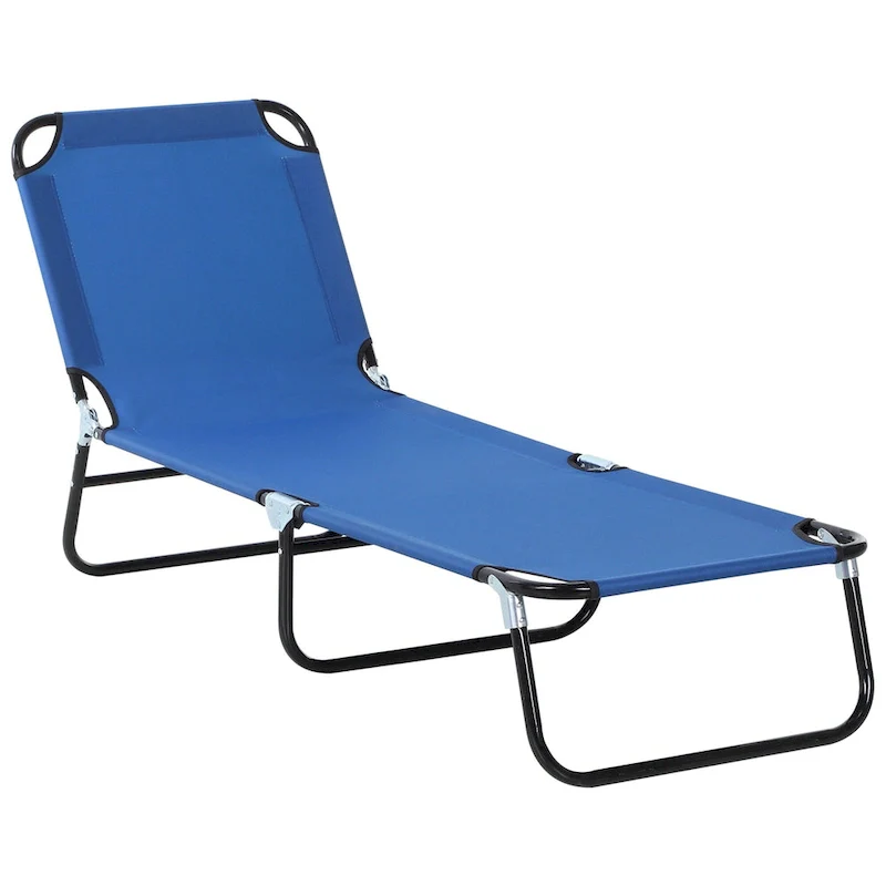 Outdoor Folding Chaise Lounge Pool Chair with 5-Positions Reclining Back, Oxford Fabric Seat for Beach, Yard, Patio