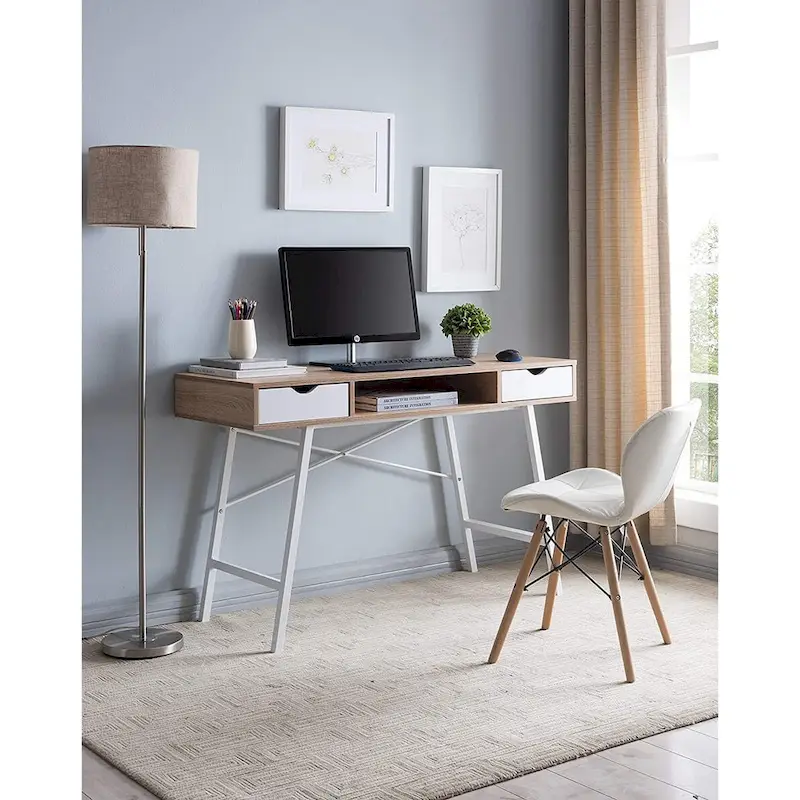 Mid Century Modern Writing Desk Home Office Desk with Drawers & Storage