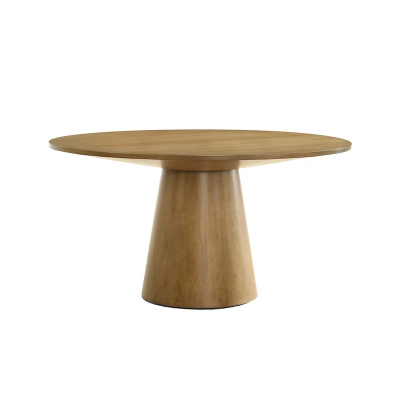 Yuvi 47 Inch Dining Table, Round Tabletop, Pedestal Base, Brown Finish