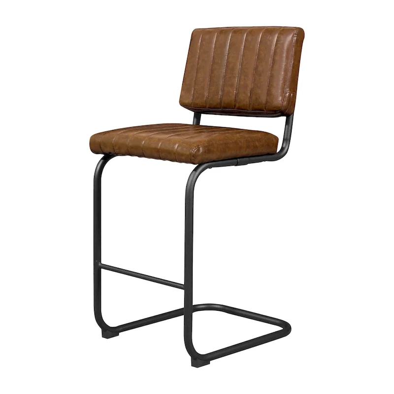 Brown Faux Leather Counter Stool with Chrome Frame