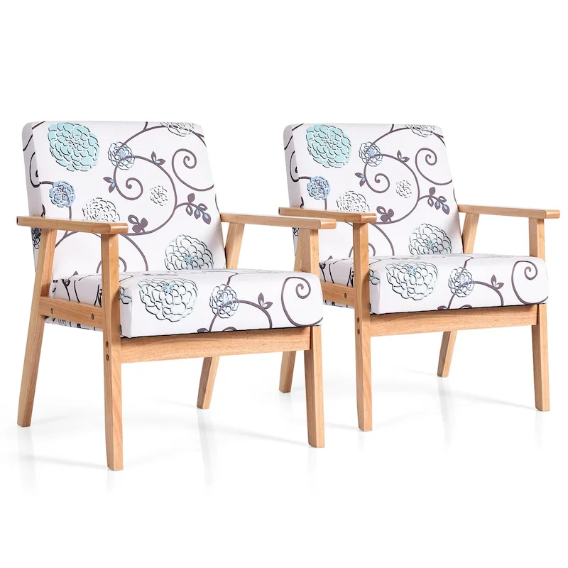 2PCS Accent Armchair Upholstered Chair Home Office w/ Wooden - 25 x 26.5 x 32