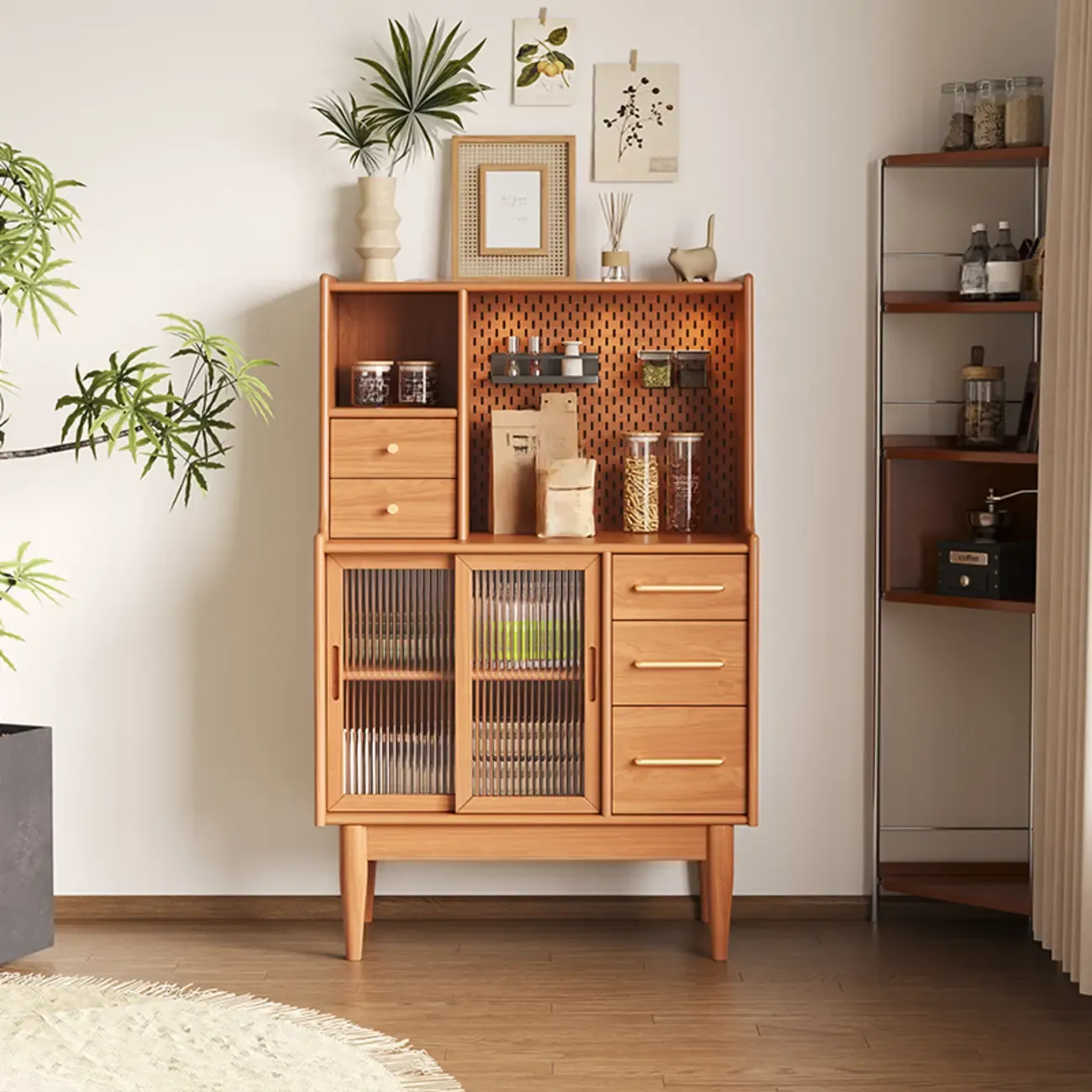 Nordic Adjustable Shelf 5 Drawers Wooden Sideboard Cabinet