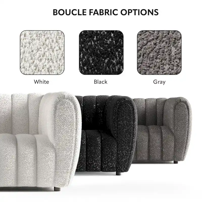 Furniture of America Lucinda Modern Vertical Channel Tufted Boucle Accent Sofa Couch with Wooden Legs