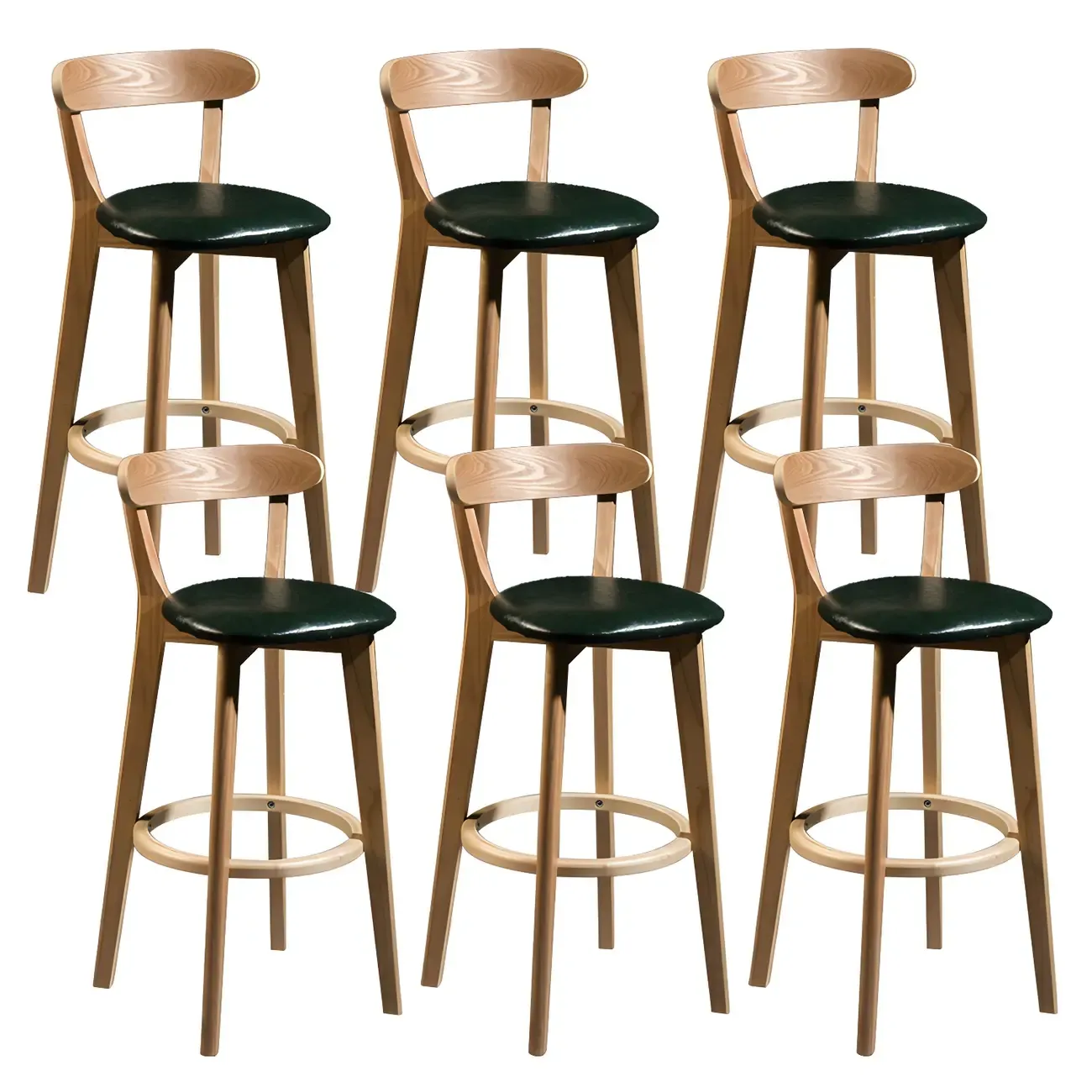 Wooden Upholstered Low Back Bar Height Stools Set of 2