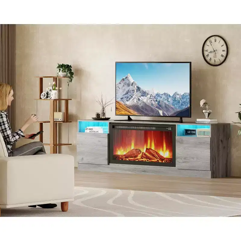 Modern TV Stand for TV Up to 75 TV, 70 ''Gray Television Console Table Cabinets with Storage,Wooden Entertainment Center for Living Room