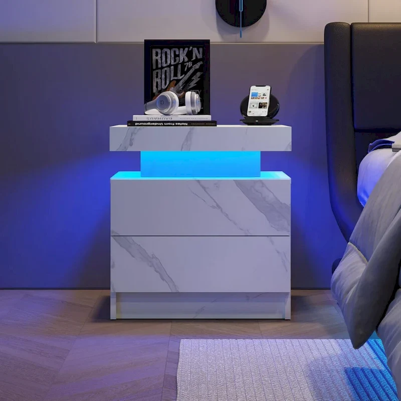 LED Nightstand with 2 Drawers