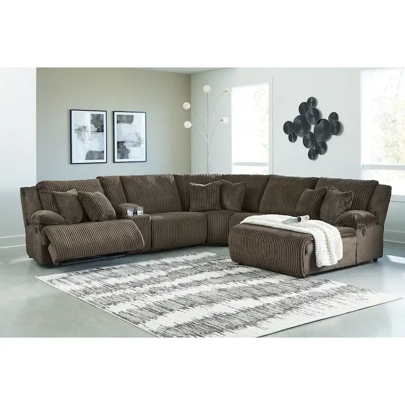 Signature Design by Ashley Top Tier Brown 6-Piece Reclining Sectional with Chaise - 147 W x 134 D x 41 H