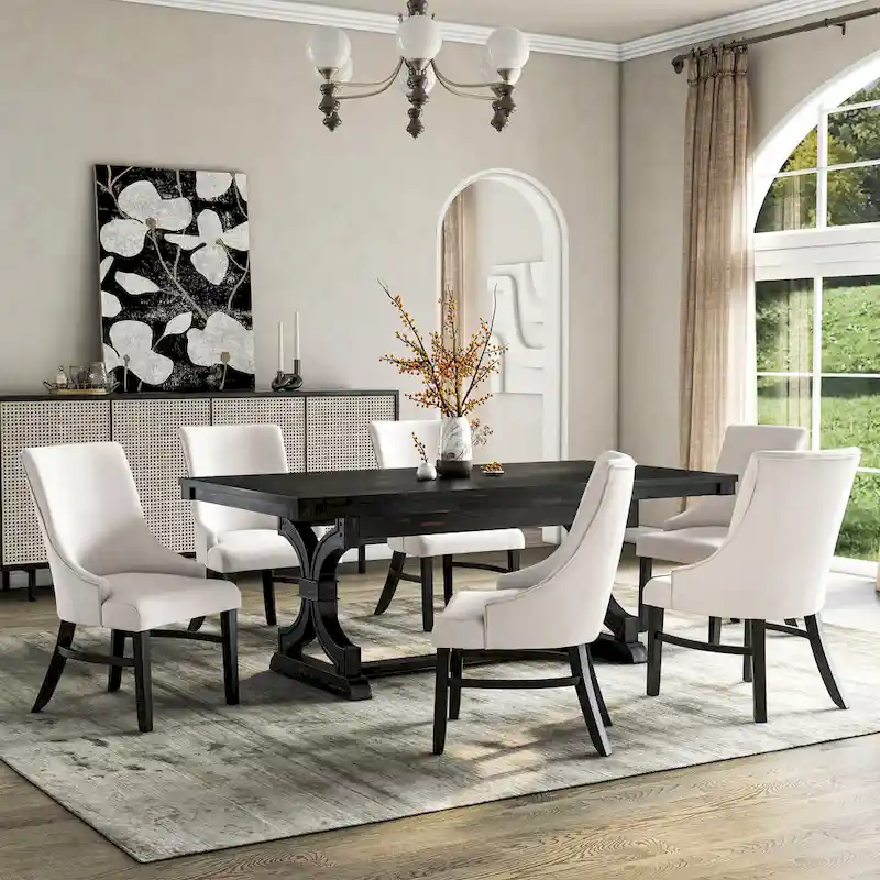 Furniture of America Kieran Farmhouse 7-Piece Black Wooden Dining Set