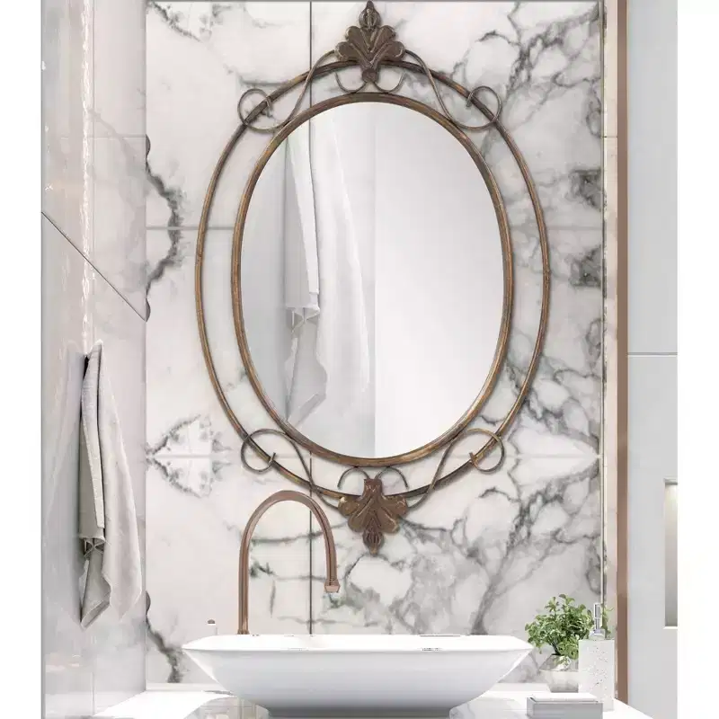 Howard Elliott 33"x21" Decorative Wall and Accent Mirror with Vintage Oval Metal Frame: Antique Gold, No Assembly Required