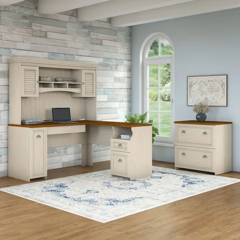 L-Shaped Desk with Hutch and File Cabinet - 60 Wide