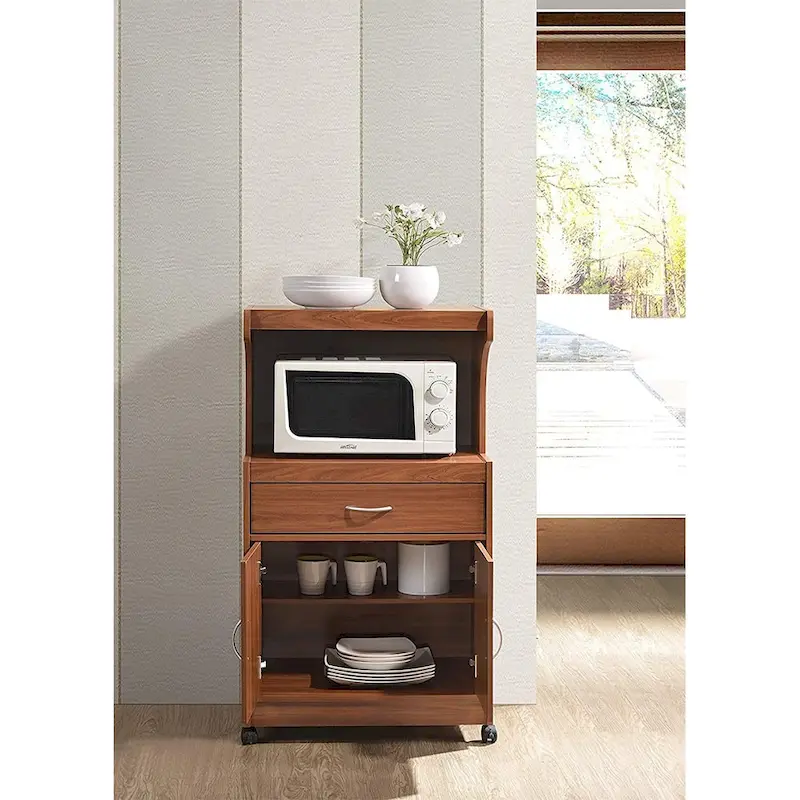 Kitchen Microwave Shelf Storage Cart with Wheels - Cherry