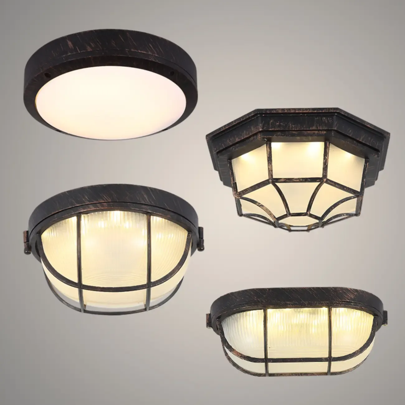 Industrial Black Round Metal LED Flush Ceiling Light