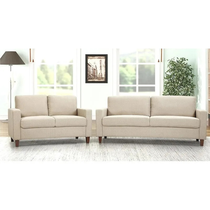 US Pride Furniture Miles 2 Piece Sofa and Loveseat Sets with Reversible Back Pillows Mid Century Modern Sofa