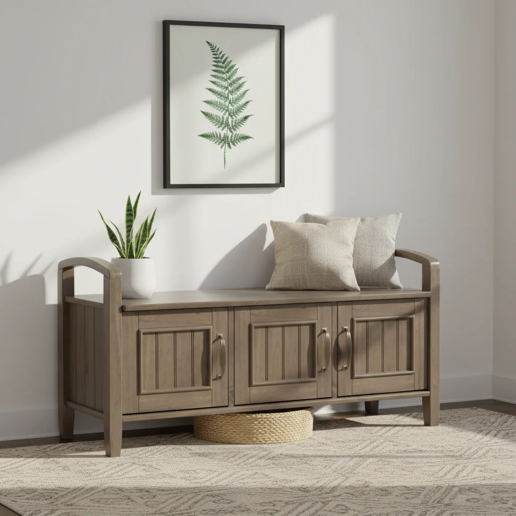 SOLID WOOD 44 inch Wide Transitional Entryway Storage Bench in Smoky Brown - 18d x 44 w x 22h