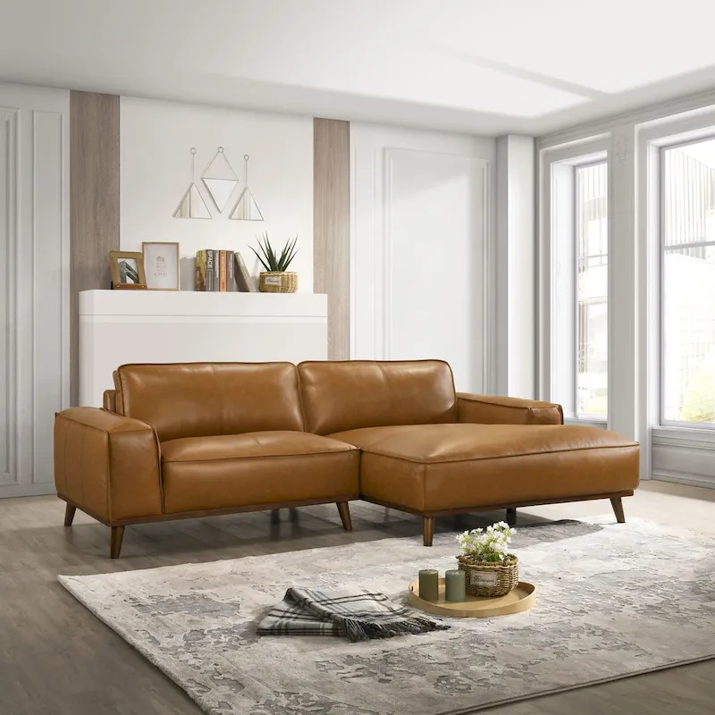 Dayton Mid-Century Modern Genuine Leather Sectional Sofa